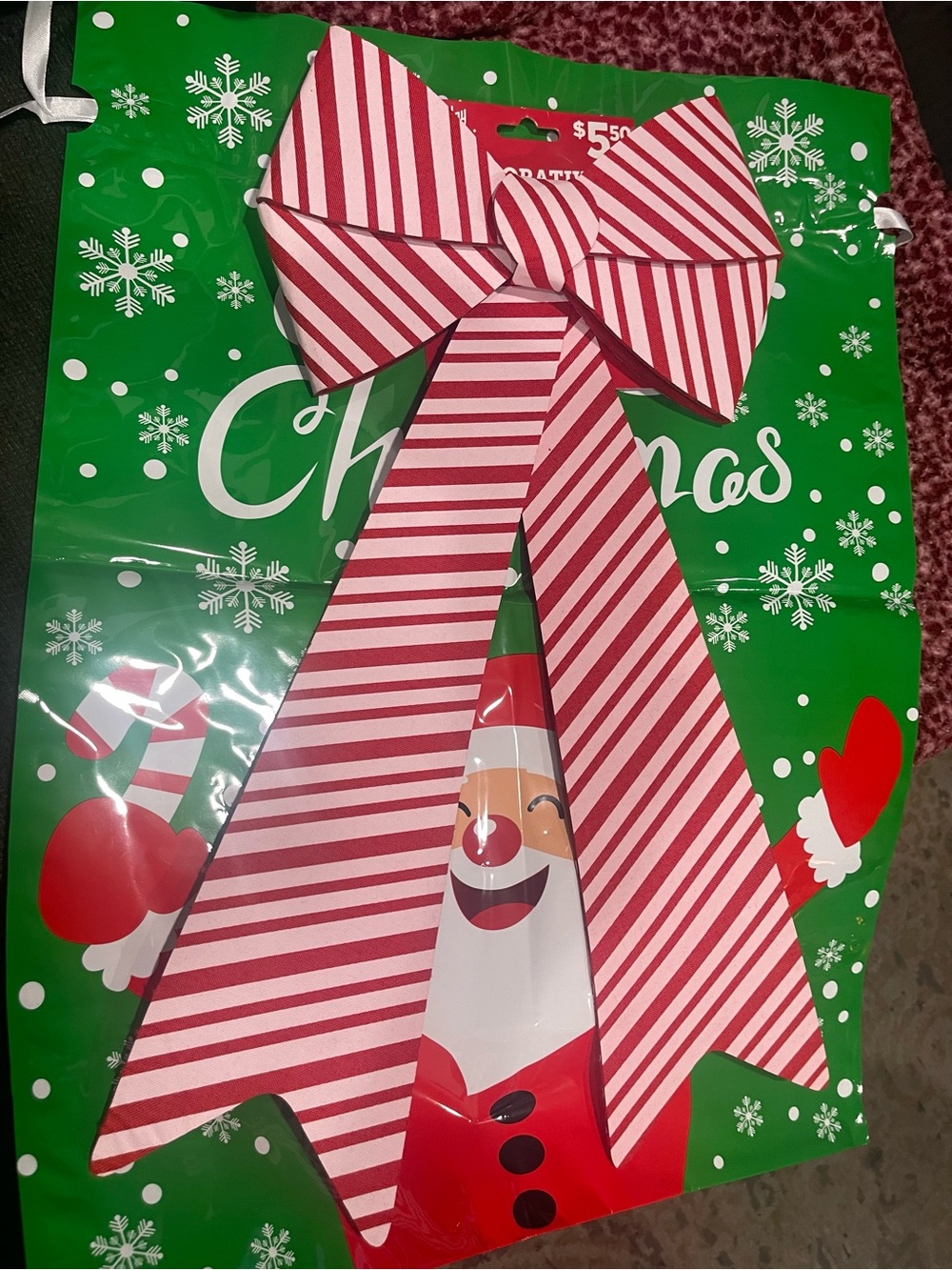 Set of 2 Festive Red & White Candy-Stripe Gift Bows